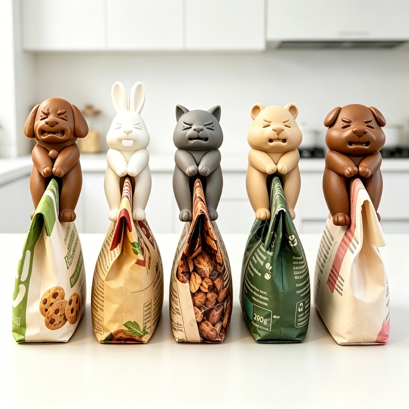 Food Snacks Chips - 5個入り漫画動物フードバッグシーリングクリップかわいい犬ウサギ猫クマチップバッグクランプキッチンスナック収納ホルダー