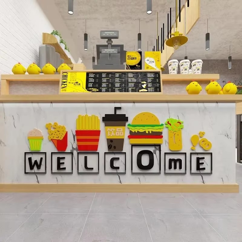 フードテーマウォールステッカー スナックバー背景装飾 3Dア - Food Snacks Background のレビューと価格