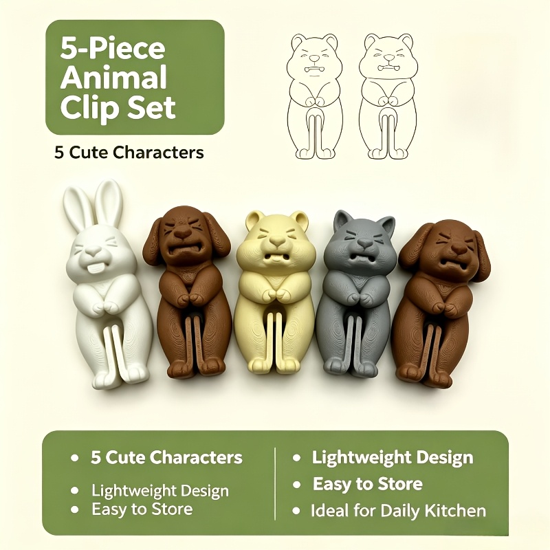 5個入り漫画動物フードバッグシーリングクリップかわいい犬ウサ - Food Snacks Chips のレビューと価格